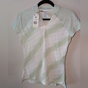 NWT Adidas Green And White Polo Ss with Breathable Fabric, Sz XS